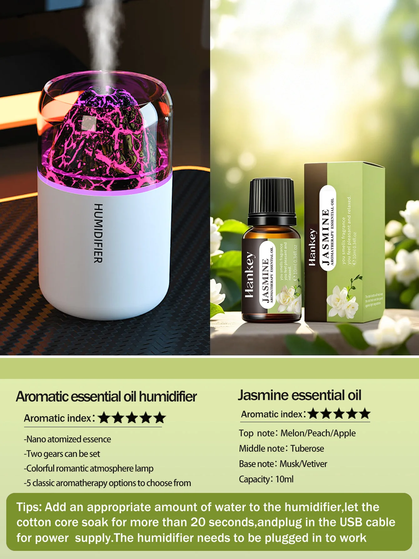 Der USB-Aromatherapie-Diffusor mit simulierten vulkanischen Farblampen ist für den Einsatz in Autos, Häusern, Schlafzimmern und als Geschenk geeignet.
