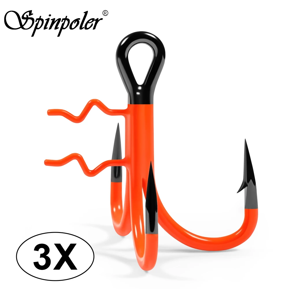 Spinpoler T-Treble UV Hook 3X Heavy Forged Triple Super Sharp Needle Points Lure Salt Fresh Bass Trout Fishing Tackle 6Pcs/Box