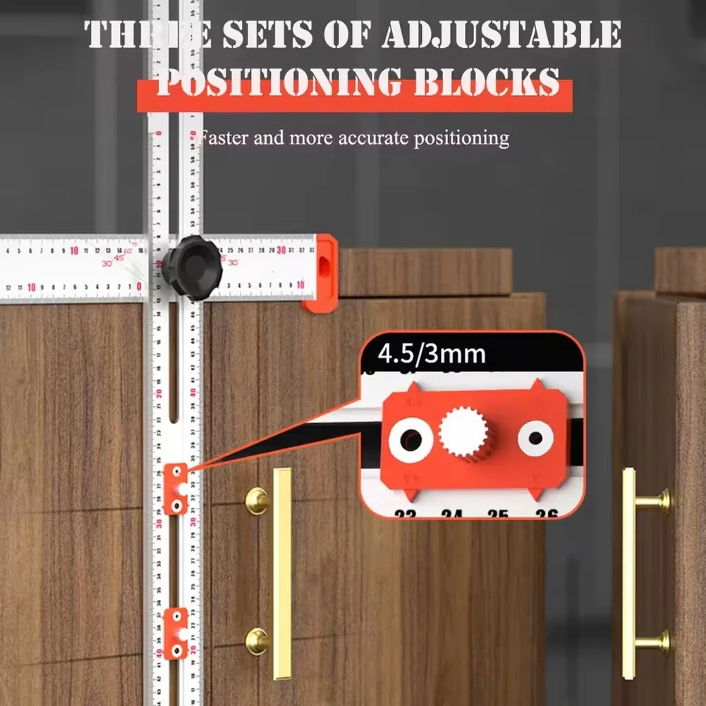 60cm Aluminum Alloy Woodworking T Square Ruler Adjustable Hole Positioning Tool For 30 45 Degree Angle Measuring Carpenter