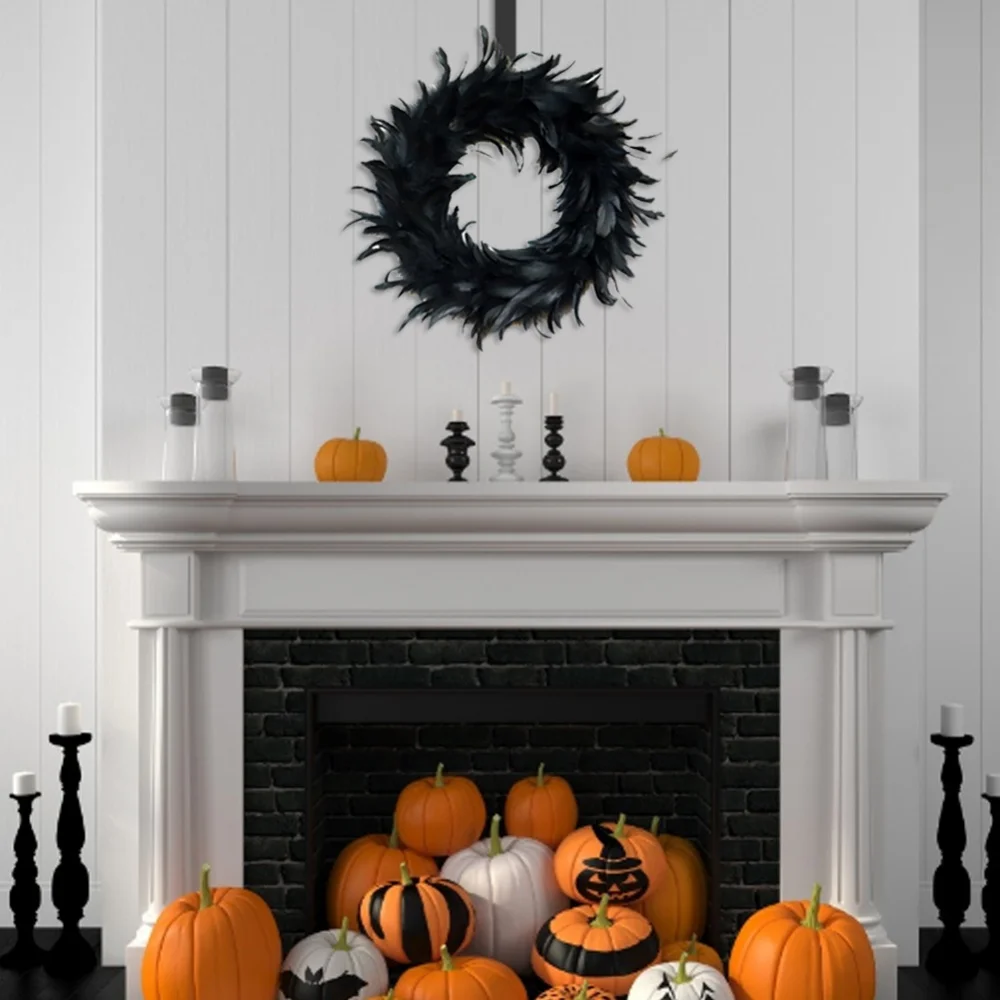 Couronne de plumes noires naturelles avec oeil, décoration d'Halloween, décor de fête, autre couronne, maison, fournitures de festival