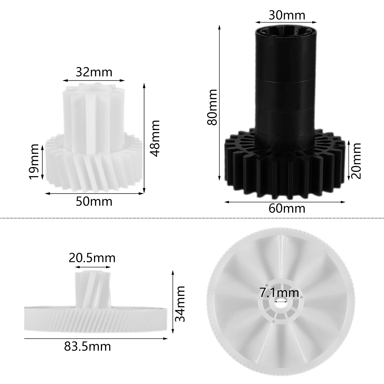3pcs/Set Meat Grinder Gear Teeth 24/8, 10/27, 9/104 for Braun Power Plus G1100, G1300, G1500, G3000, KGZ3, KGZ4 Plastic Gears