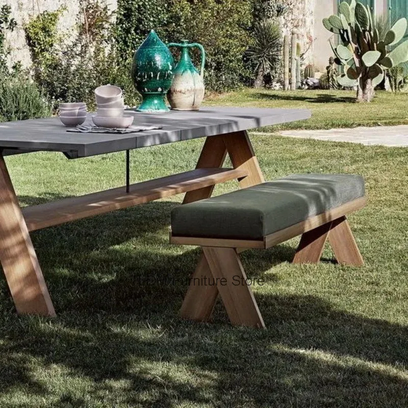 Cushion Wood Long Bench Rectangular A-Shaped Padded Cross Solid Leg Upholstered Frame Linen Stool Bed End Dining Ottoman Bench