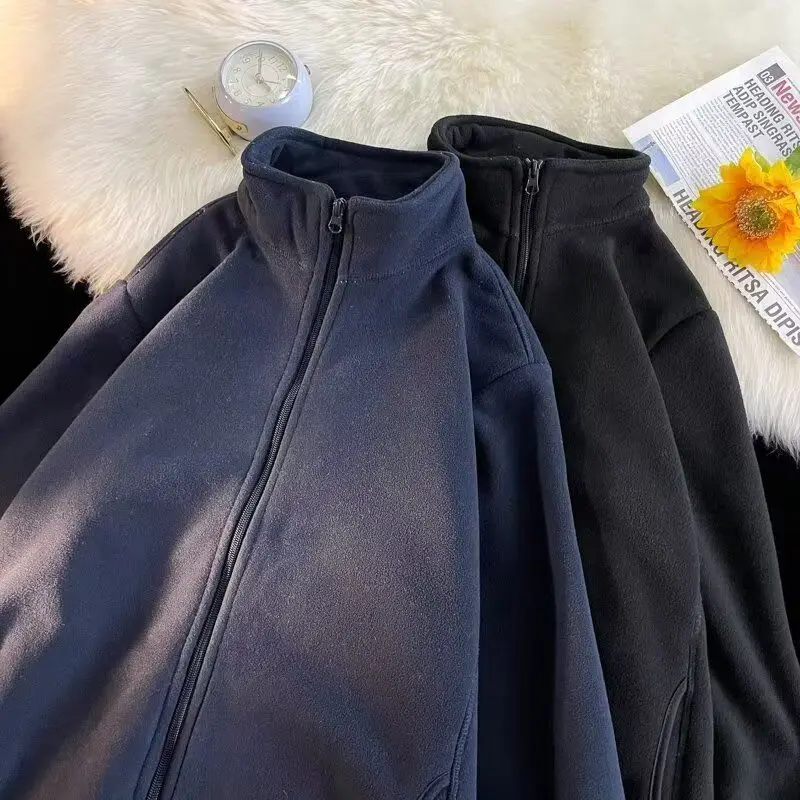 

Утепленная куртка в американском стиле на флисовой подкладке, мужская теплая верхняя одежда с воротником-стойкой, открытый кардиган, зимнее пальто из полиэстера