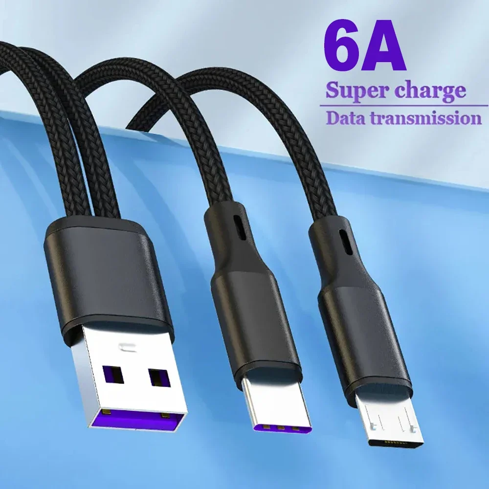1.2 미터 2 in 1 USB 유형 C 케이블 6A 고속 충전 와이어 USB C-삼성 화웨이 Xiaomi 전화 충전 코드 용 유형 C 데이터 라인