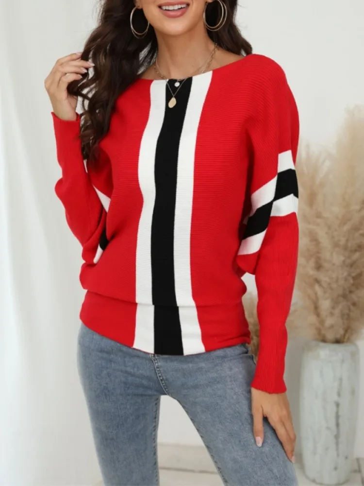 

Yeezzi женский полосатый свитер, топы, новинка 2025, осень, с длинными рукавами и вырезом лодочкой, свободный повседневный модный пуловер, женская одежда