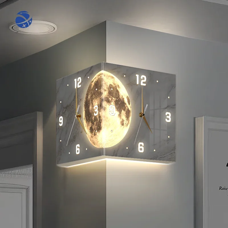 

Modern Style Large 3D Creative Corner Clock Gold Luxury Wall clock LED light Decorations For Home Living Room Decors
