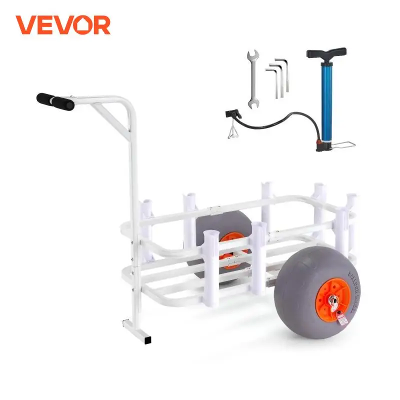 VEVOR 300/350 lbs Beach Fishing Cart Fish Marine Cart with 2 Wheels 8 Rod Holders Pier Wagon Trolley for Fishing Picnic Sands