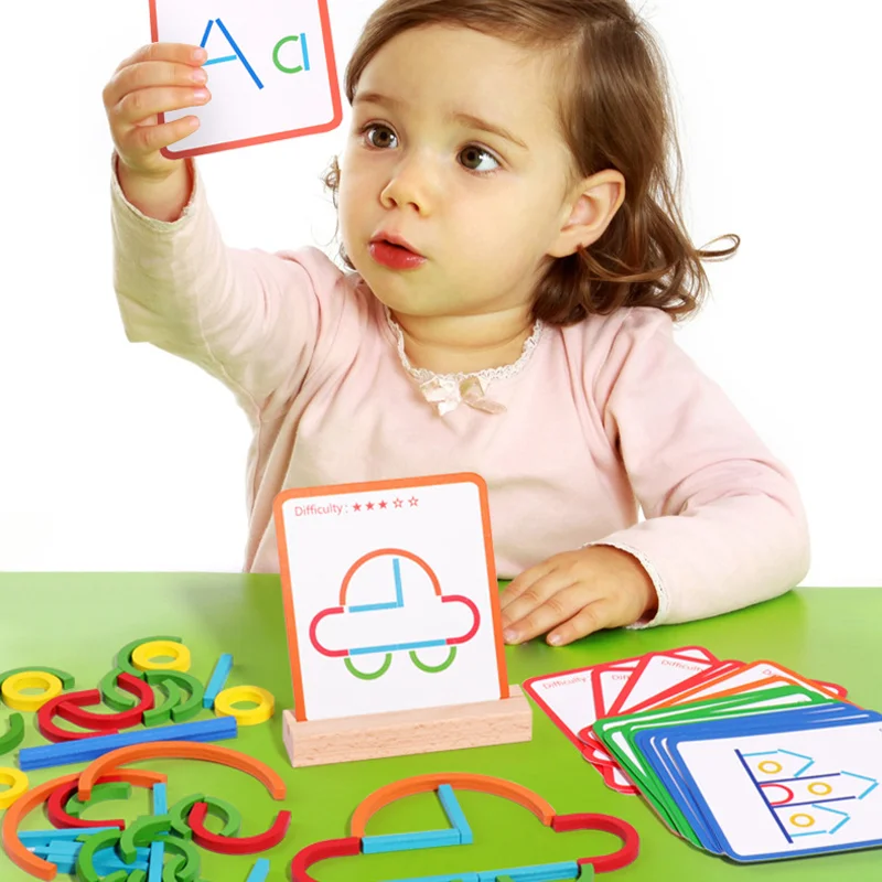 Children 3D Jigsaw Stick Rings Wooden Puzzle Game Montessori Educational Toys Kids Early Learning Shape Matching Color Cognition