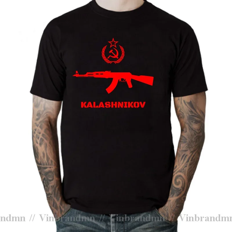 Vintage Soviet Kalashnikov AK-47 USSR Russian Gun Rifle T-Shirt Male Retro CCCP Defend Russia T Shirt men Fashion Tops Tee Shirt