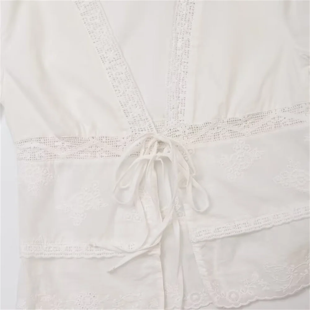 2024 RARF autumn new European and American style designniche white shirt French bow embroidered shirt