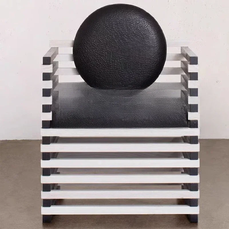 

Nordic solid wood leather soft bag black and white with dining chair, simple and creative living room model room back chair