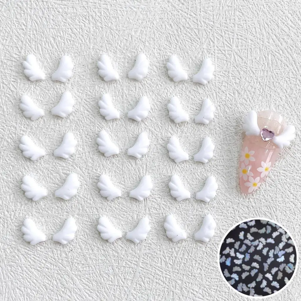 

30PCS White 3D Acrylic Angel's Wings Nail Art Charms Kawaii Accessories Parts Manciure Nails Decoration Design Supplies Material
