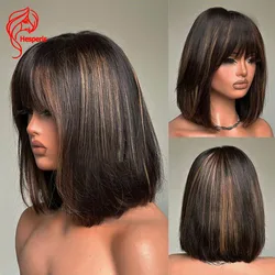 Hesperis Short Bob Highlight Human Hair Wig With Bangs Brazilian Remy Bob Cut Bang Wigs Full Machine Made Highlight For Women