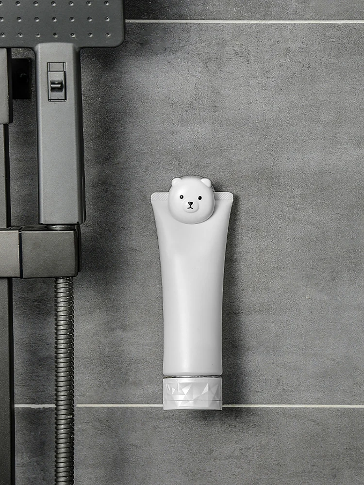 Bear Toothpaste Holder Without Punching Wall-Mounted Facial Cleanser Storage Rack Bathroom Toothpaste Hanging Clip