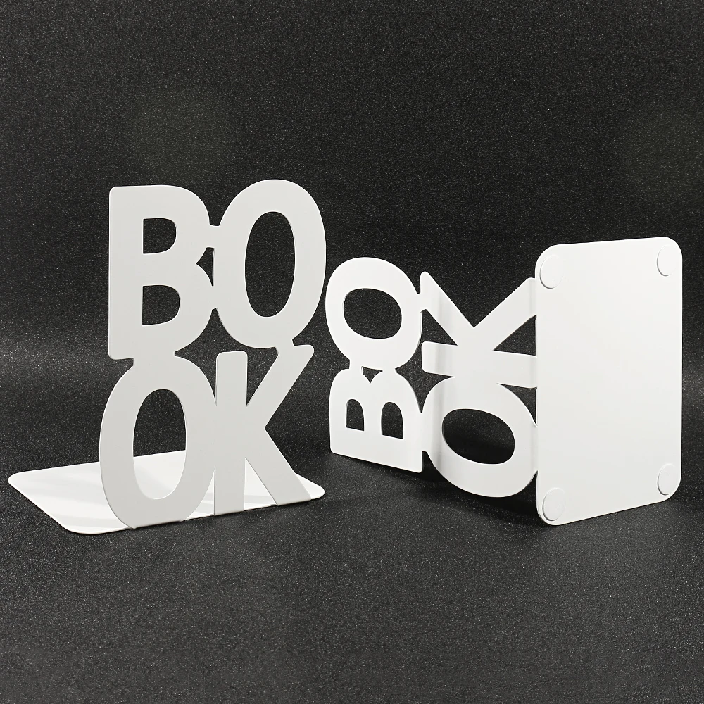 Simple English Letter Book Shape Bookend White Heavy Duty Books Stopper Stand Decor for Bookshelf Graduation Birthday Gifts