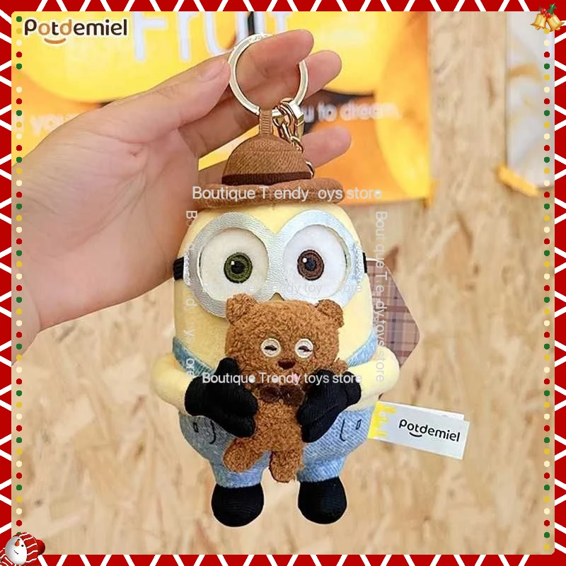 Chaveiro de pelúcia de cavalheiro Minion fofo com gravata borboleta de terno, chaveiro de brinquedo macio para bolsa mochila
