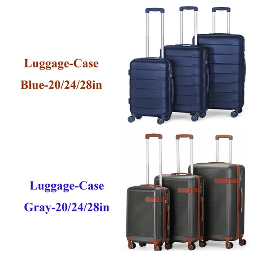 20/24/28in Hardside Luggage Spinner Wheels Lightweight Durable Suitcase TSA Lock 3Pcs ABS Luggage Set