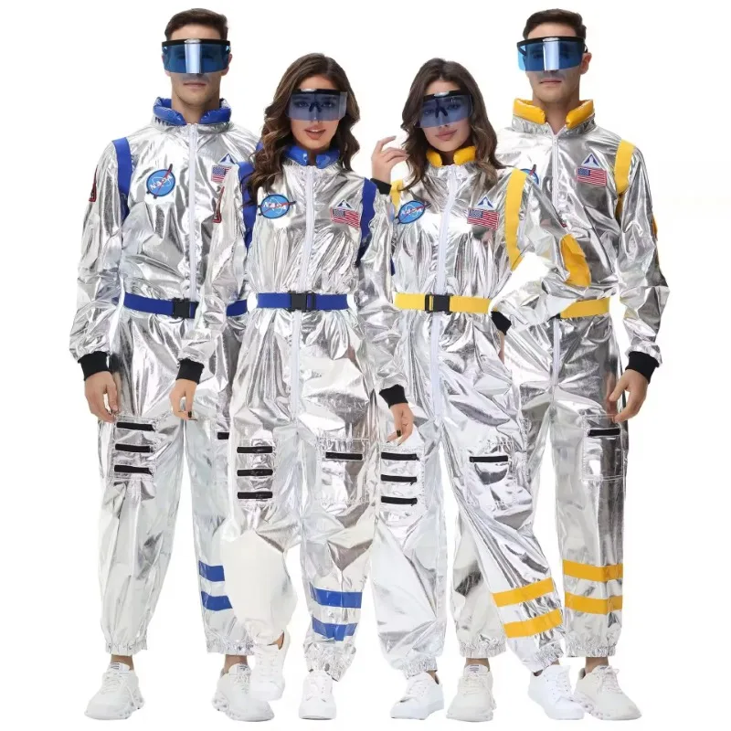 Adult Silver Astronaut Costume Men Women Spaceman Suit Space Jumpsuit Halloween Cosplay Party Fantasia Dress Up Adults S-XL