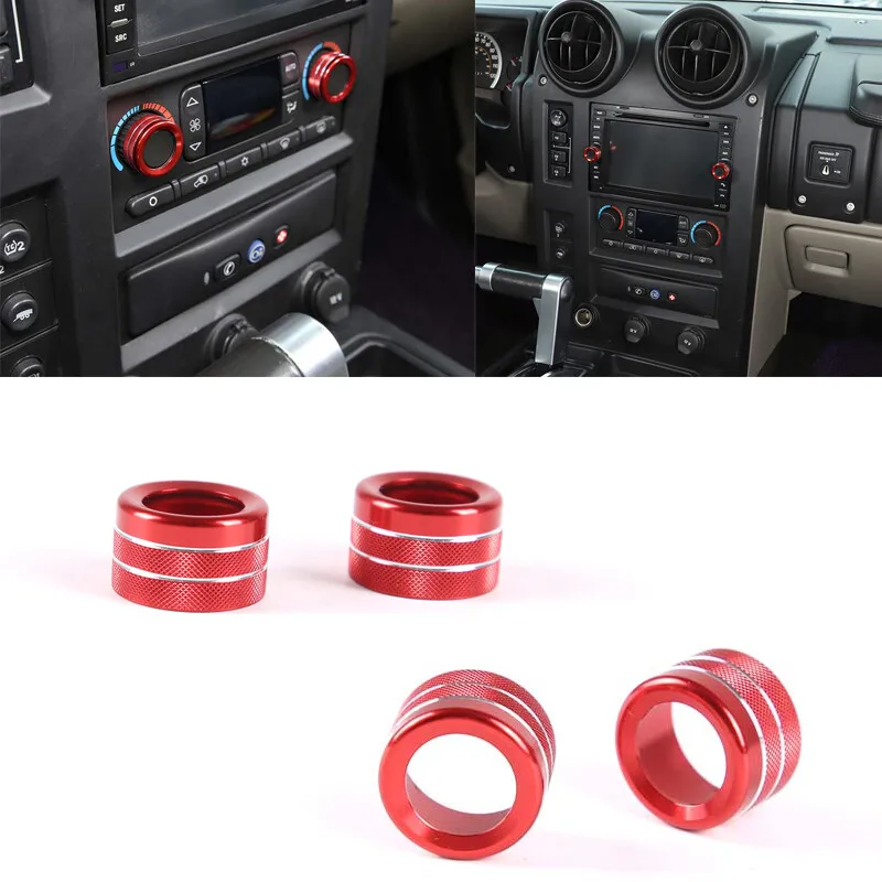 Aluminum Alloy Car Center Console Air Condition Button Knob Ring Caps For Hummer H2 2003-2009 Volume Knob Ring Cover Accessories