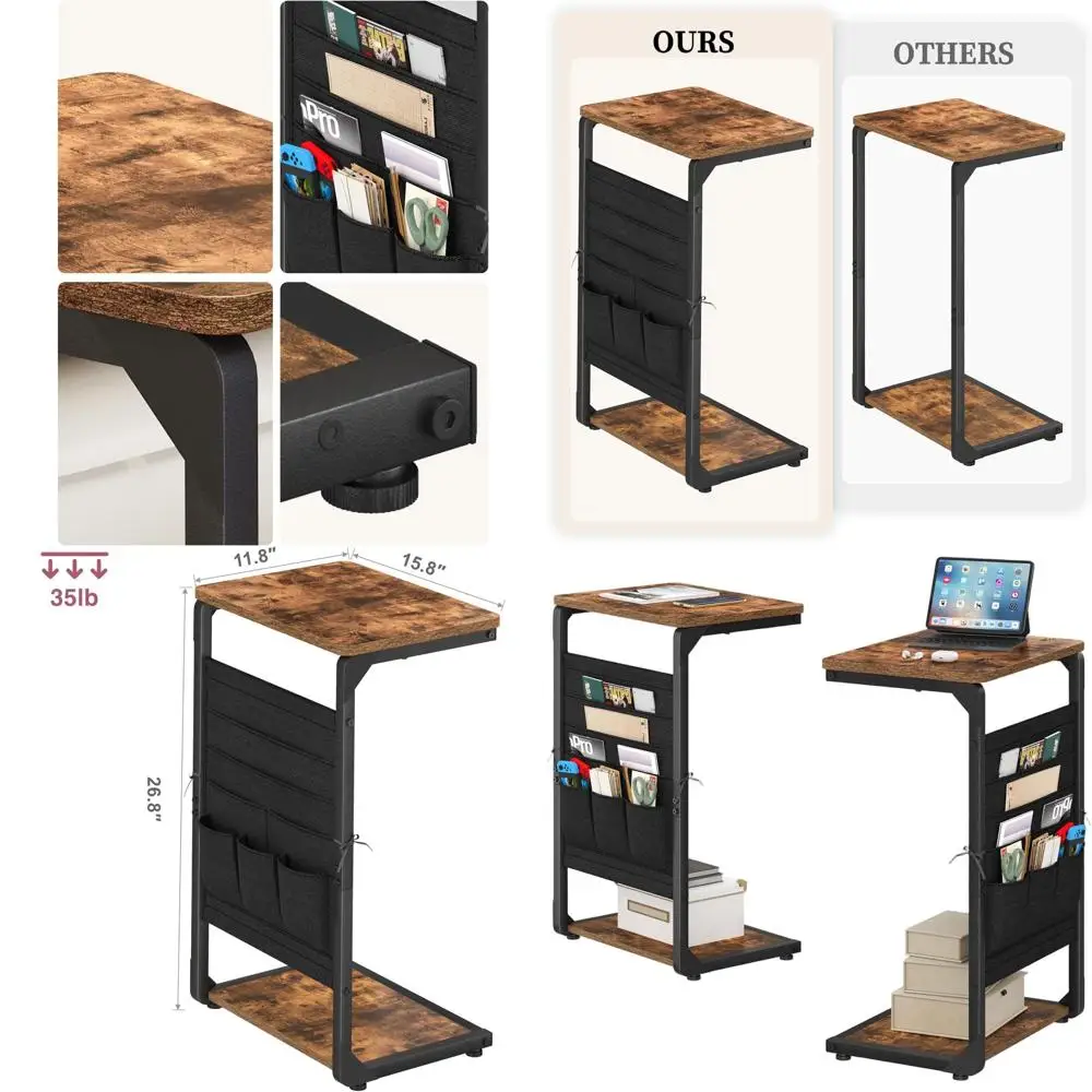 

C-Shaped Storage End Tables with Sofa TV Trays, Set of 2, Compact Side Tables for Living Room and Bedroom, Bedside