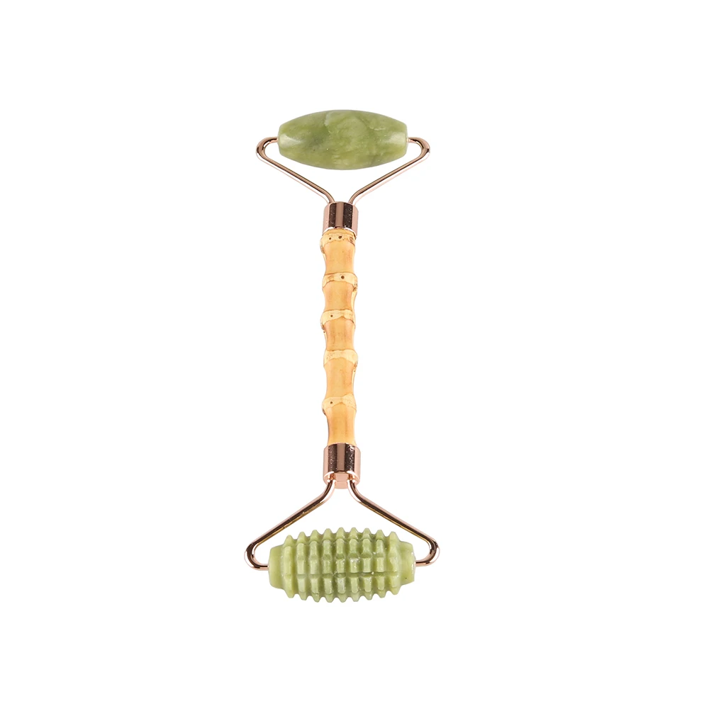 Nilerun Hand Beauty Tool Unique Natural Bamboo Root Handle Jade Stone Facial Skin Care Massager Face Roller