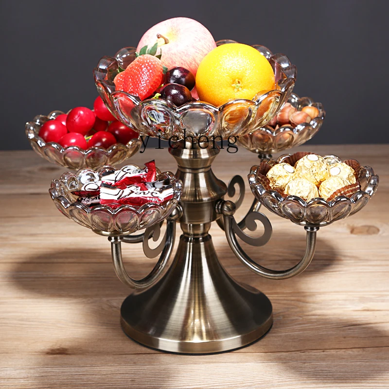 

LSL European Crystal Glass Rotating Fruit Plate Creative Double-layer American-style Home Living Room Coffee Table