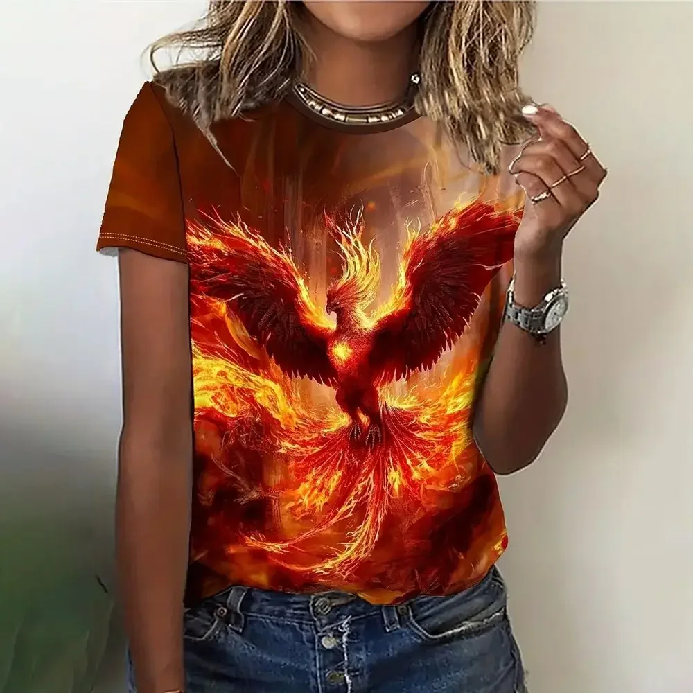 Camiseta de mujer con estampado gráfico de Myth Phoenix, moda Retro informal de calle con cuello redondo, ropa de verano de gran tamaño para mujer de talla grande