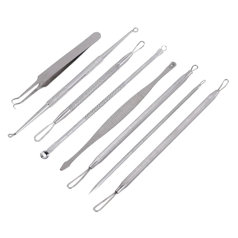 전문 블랙 헤드 리무버 도구 키트 스테인레스 스틸 블랙 헤드 여드름 코메돈 여드름 흠집 추출기 미용 도구