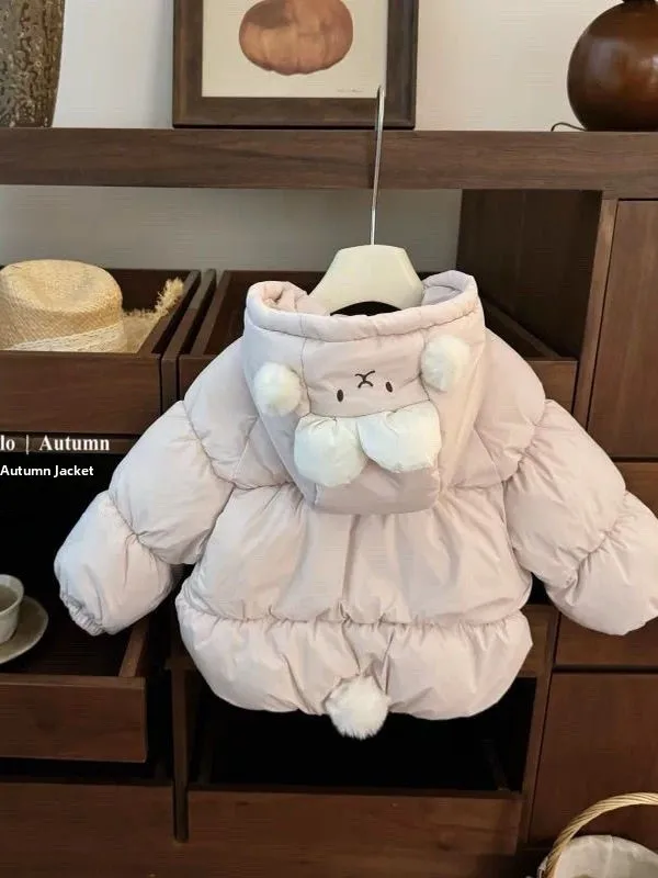 

Girls Winter Cotton Jaet 2025 New Sle Children's Korean Version Thiened Fce Cute Rabbit Ball Ball Cotton Coat