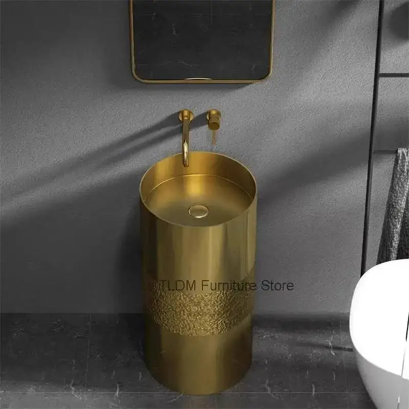 Premium Polished Stainless Steel Bathroom Sinks Water Ripple Pedestal Wash Basin Elegant Home Vanity Modern Bathroom Accessories