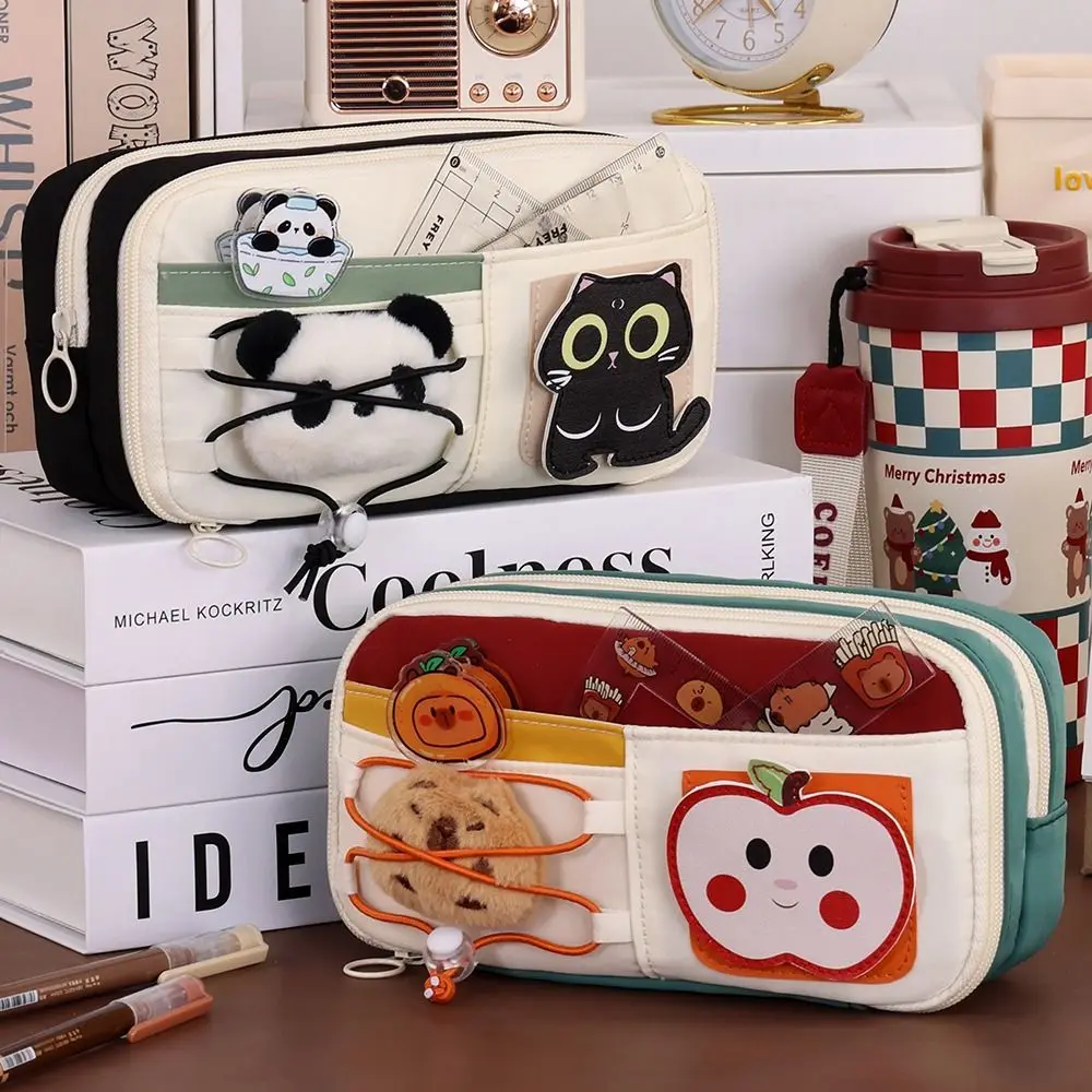 New Black Cat Pen Bag Multilayer Portable Stationery Bag Large Capacity Pen Box Back To School