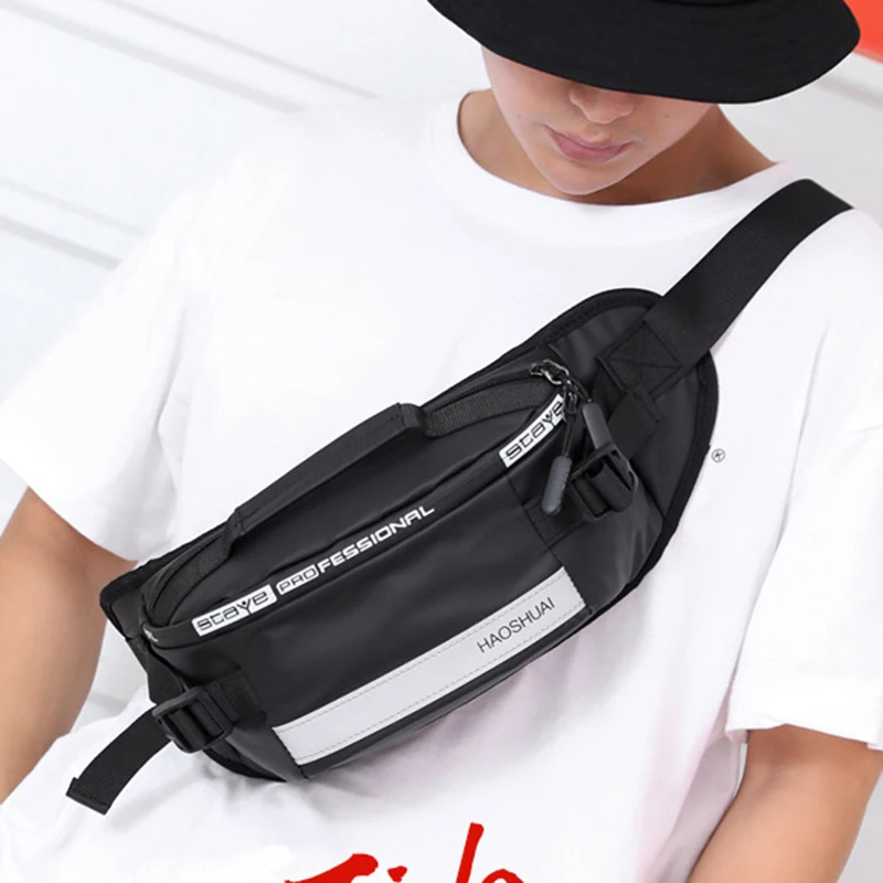 Men Nylon Waist Bags Fanny Single Chest Pack Multi-Functional Anti-theft Reflective Strip Shoulder Male Hip Bum Belt Bag