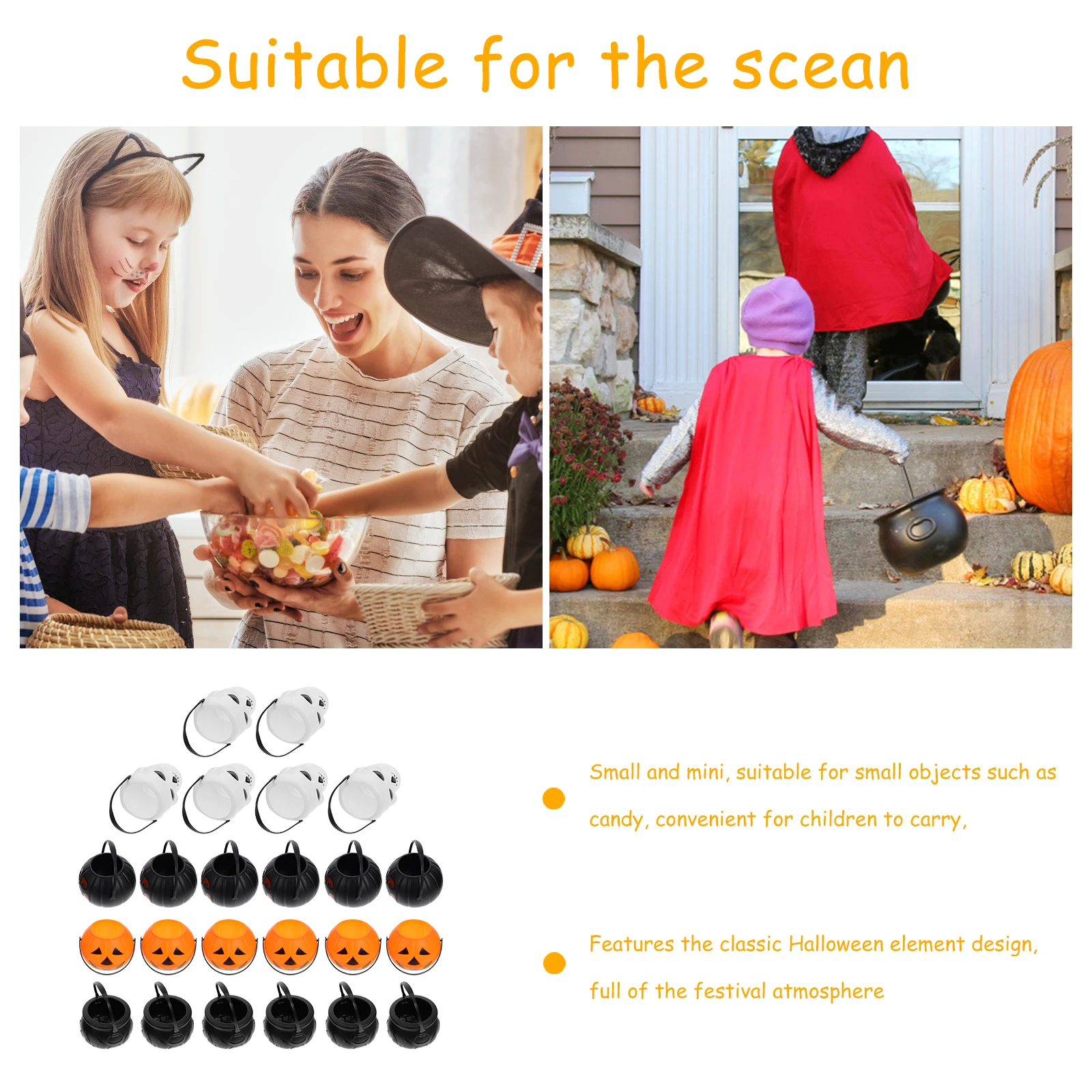 

24 Pcs Pumpkin Candy Bucket Halloween Bowl Holder for Sweets Mini Buckets Bulk Ornament Cauldron