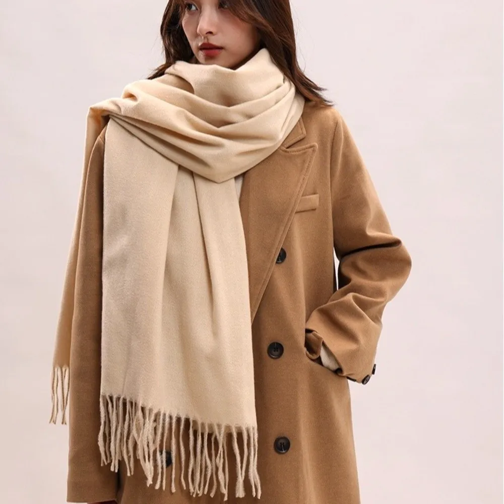 Sciarpa in cashmere imitazione nappa semplice Scialle da donna antivento addensato Sciarpa lunga in lana tinta unita calda per ragazze