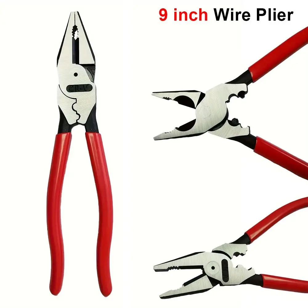 1Pcs Steel Wire Wire Pliers Multi-Functional Labor-Saving Electrician Tool 9 inch with Nonslip Handle Flat Mouth Pliers