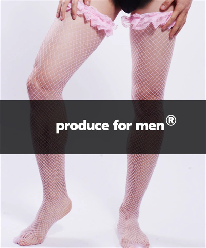 Pink Stockings for Men Underwear Sexy Lingerie Plus Size Stocking Fishnet Over Knee High Stocking Male Mesh Hosiery Men\'s Socks