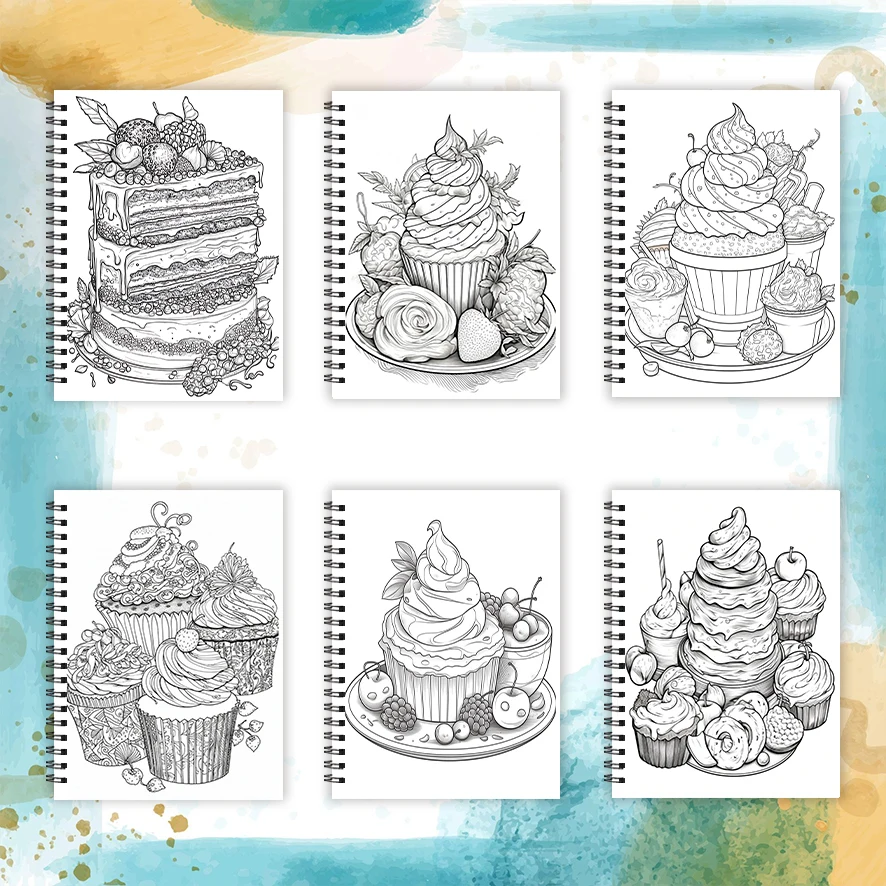 大人の心のこもったデザートの塗り絵は、ストレスを軽減し、感情を和らげるのに役立ちます、8.3x11.2 "、32ページ