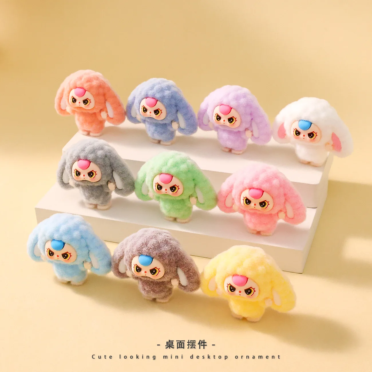 10pcs Baby Three Loppy Eared Rabbit Anime Figure Flocking Cute Dolls Keychain Mini Desktop Ornament Statue Collection Toys Gifts