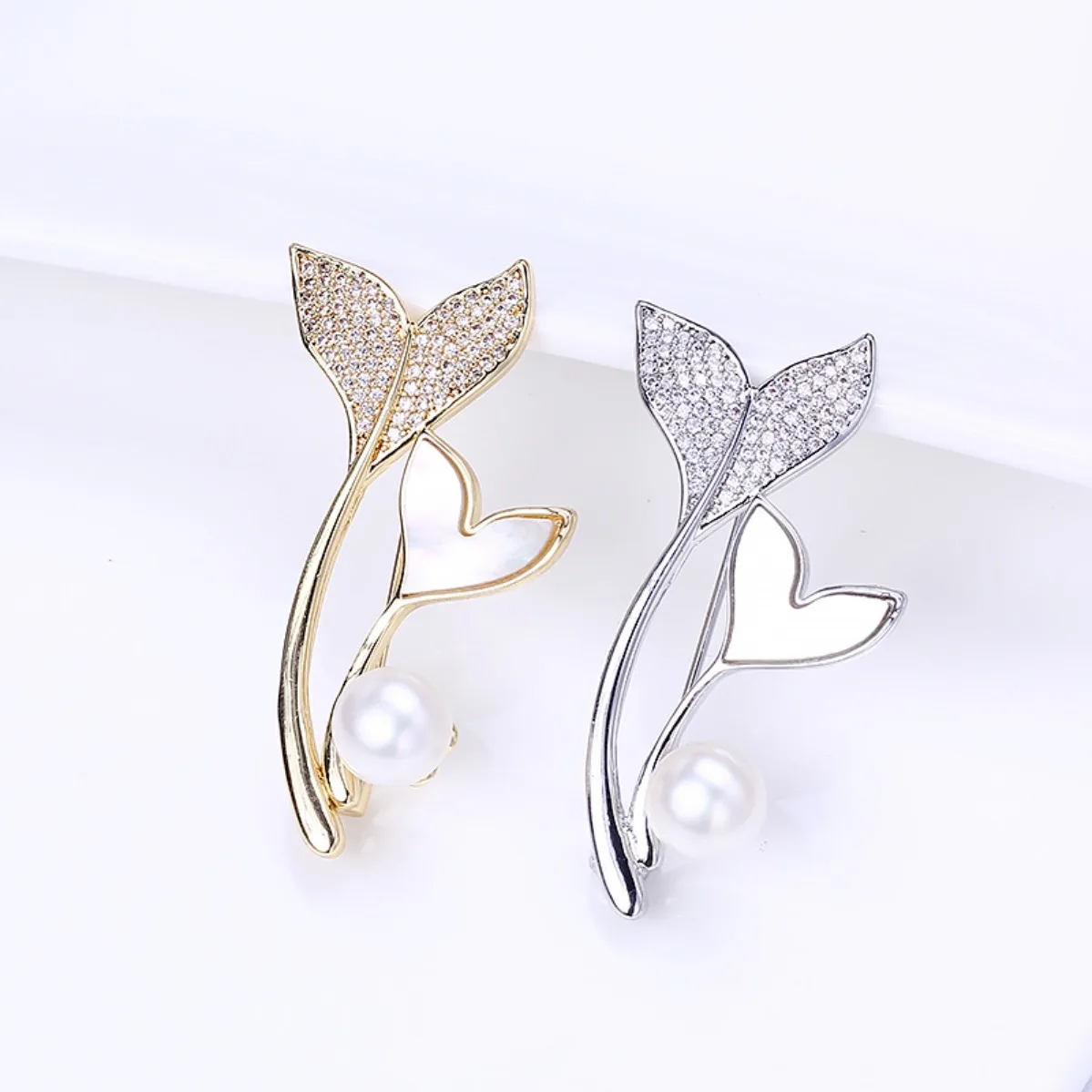 DIY Brooch Blank Brass Gold Plated Mermaid Tail, Sea Shell Base For Pearl Jade