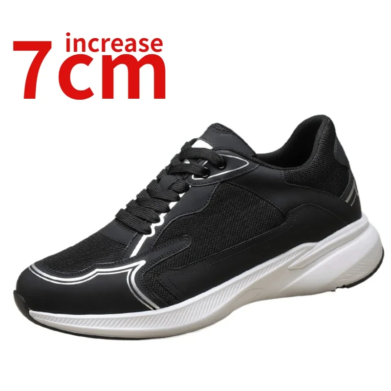 Invisible Height-increasing Shoes for Men's 7cm Elevator Shoes Genuine Leather Mesh Thick Platform Sneakers Fashion Casual Shoes