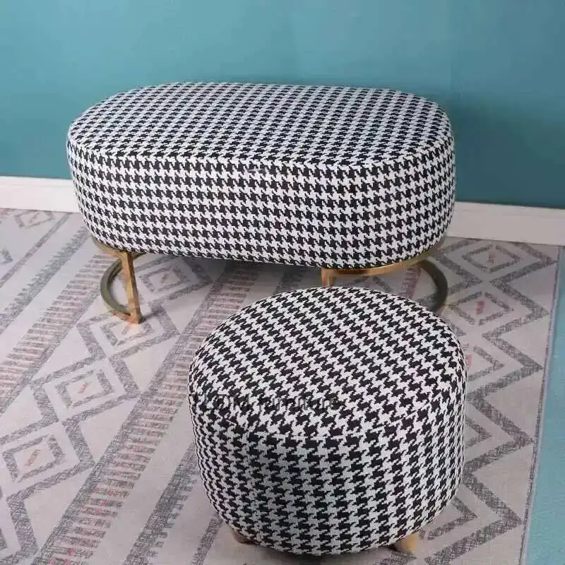 

Living Modern Stool Simple Luxury Room Customized Houndstooth Shoe Changing Stool Home Footstool Fabric Bench Sofa Side Ottoman