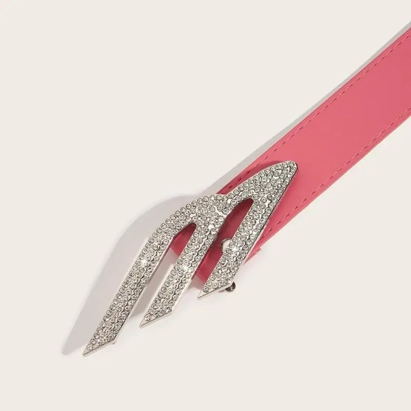 

31BB Skinny Waist Belt for Jean Rock and Roll Hip Hop Studded Belt Waistband Glinting Buckle with Encrusted Rhinestones