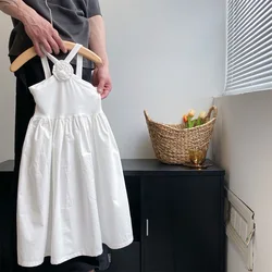 2025 Summer New Girl's Sling Dress French Children's Sleeveless White Princess Dress Simple and Elegant Party Birthday Dress