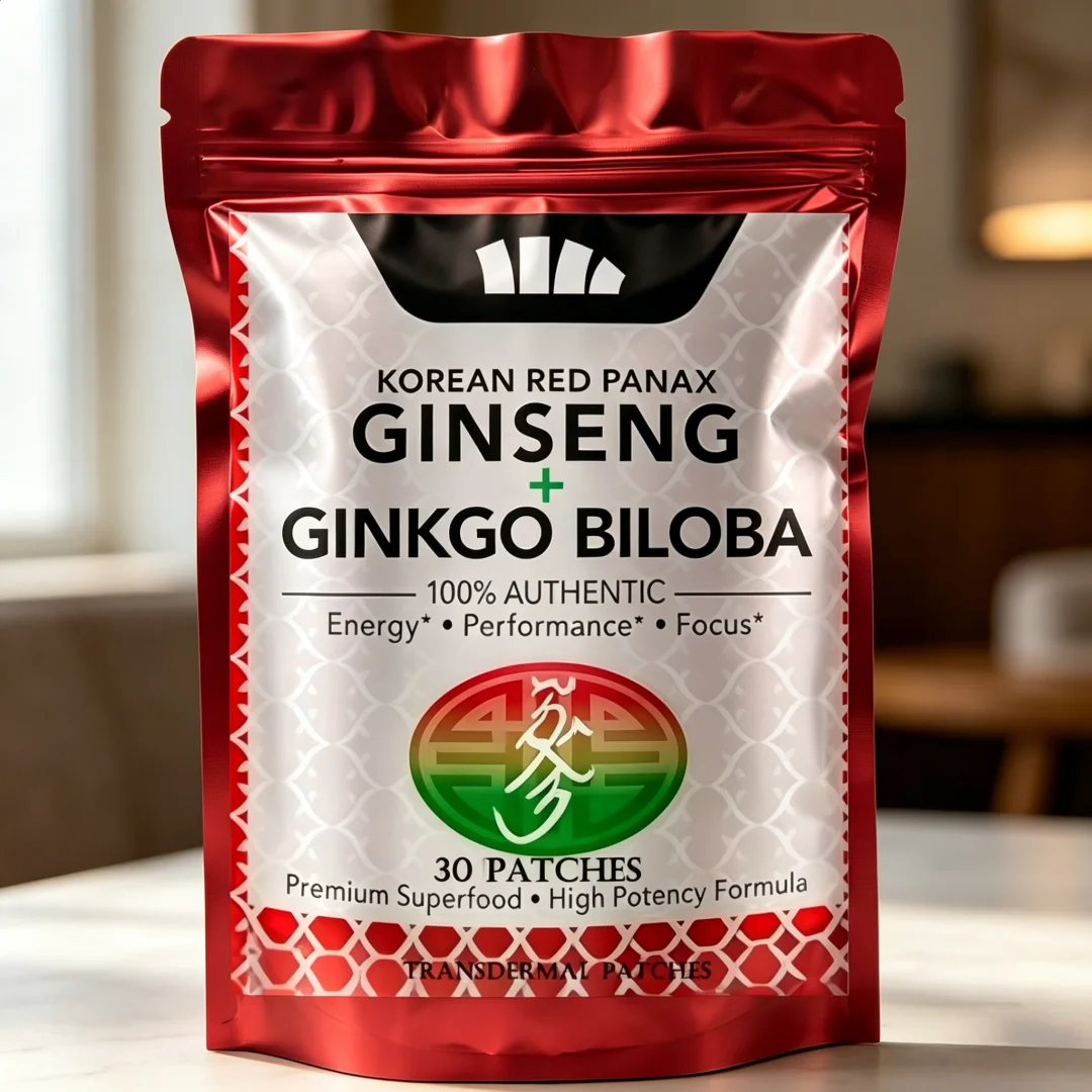 30 Patches Korean Korean Red Ginseng And Ginkgo Biloba Complex Transdermal Patches For Energy, Focus, Performance, Immune
