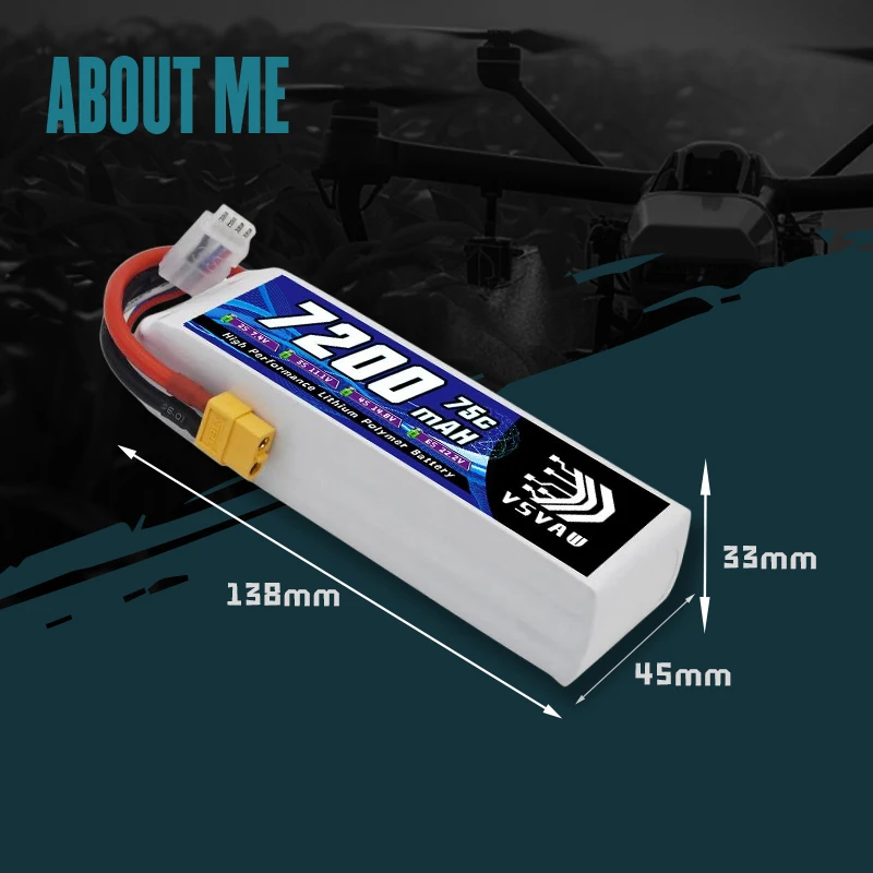 Akumulator Lipo VSVAW 3S 11.1V 7200mAh 75C z złączem XT60 do samochodów RC, ciężarówek, czołgów, samolotów RC, dronów, helikopterów