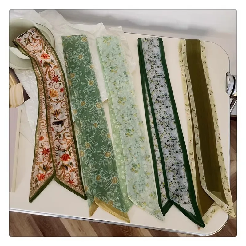 

Французский ретро цветочный весенне-летний галстук для волос с бантом, длинный шелковый шарф-стример