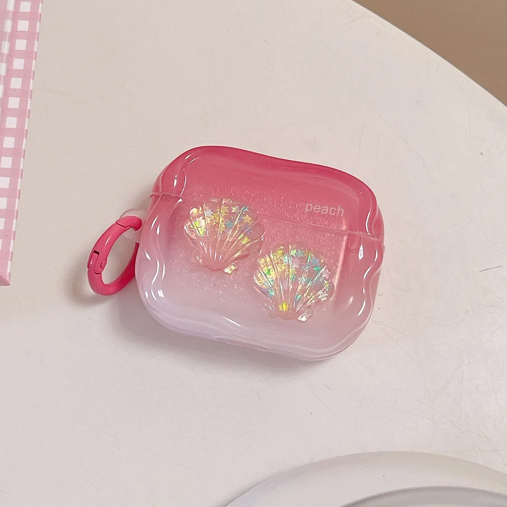 Étui de téléphone AirPods Pro 2 avec porte-clés, coque perlée, vague dégradée, housse de protection en silicone souple, sauna, luxe, 3D
