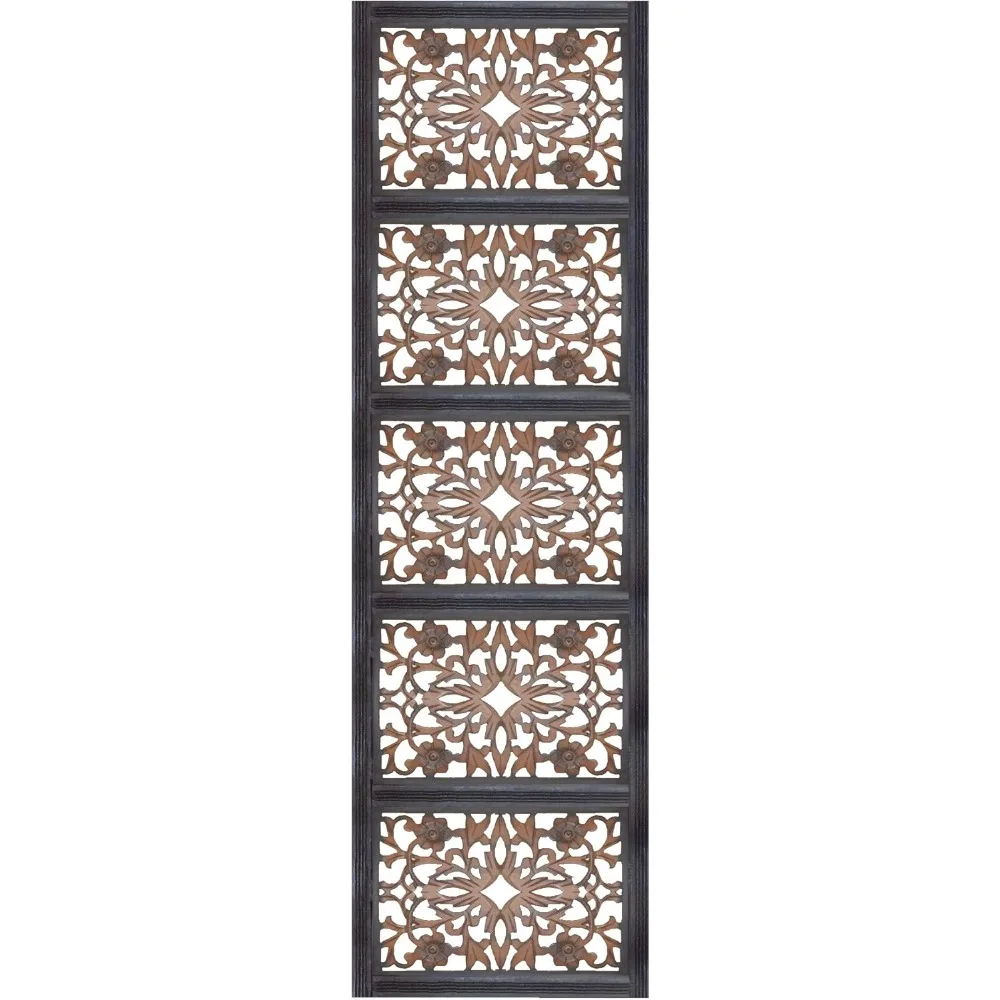 

Benzara BM01869 Rectangular Wall Panel with Intricate Floral Carvings, Burnt Black