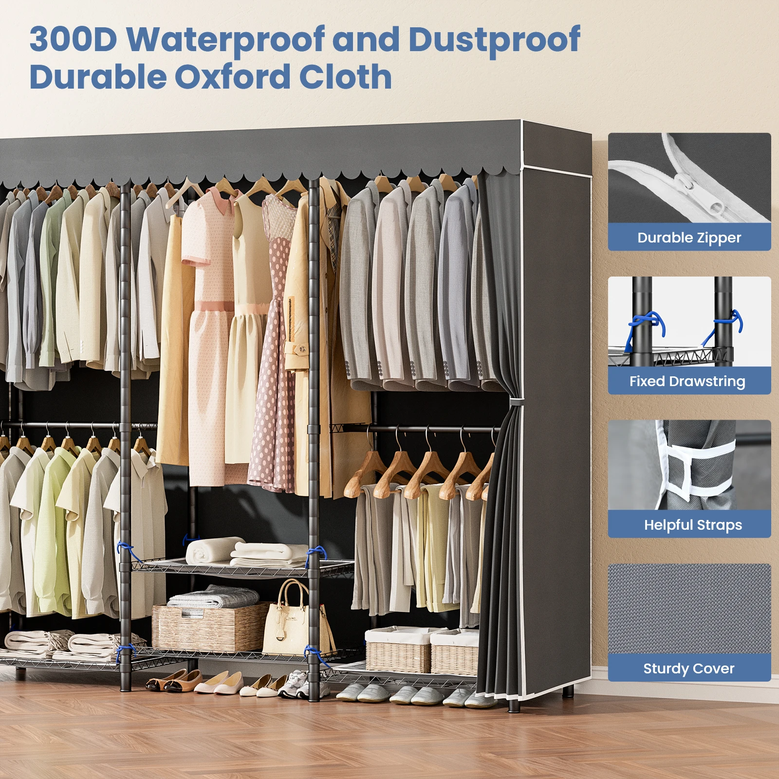 رف الملابس التخزين المنظم خزانة الملابس المعلقة قائما بذاته المحمولة الثقيلة 960 رطل لمدخل غرفة نوم مرحاض #4