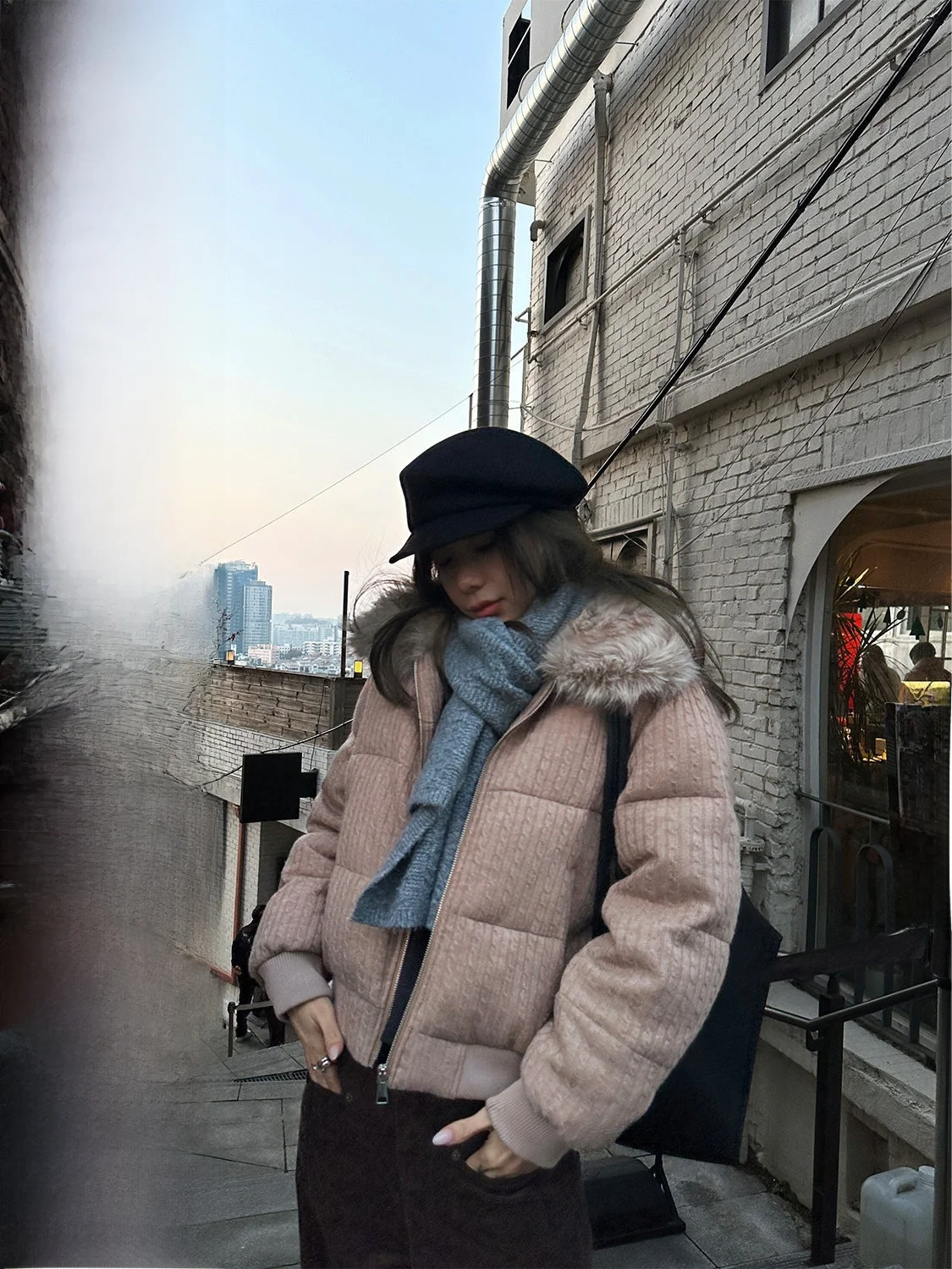 

D YANGJUN Winter Thiened ort Cotton Jaet Women's Sli Fur Collar Coat Commute Pure Color Zipper Straight Cut